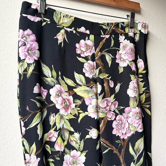 NWT DOLCE & GABBANA black Pink viscose CHERRY BLOSSOM Pants Sz 6 - Picture 2 of 9